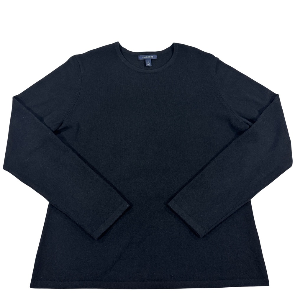 Lands End 100% Cashmere Crew Neck Long Sleeve Sweater Black Women's L Preppy